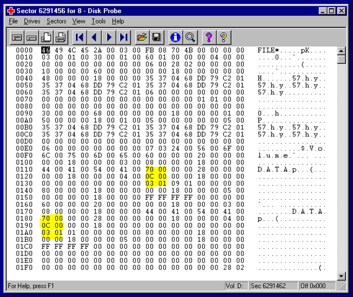 Typical DSKPROBE.EXE screenshot